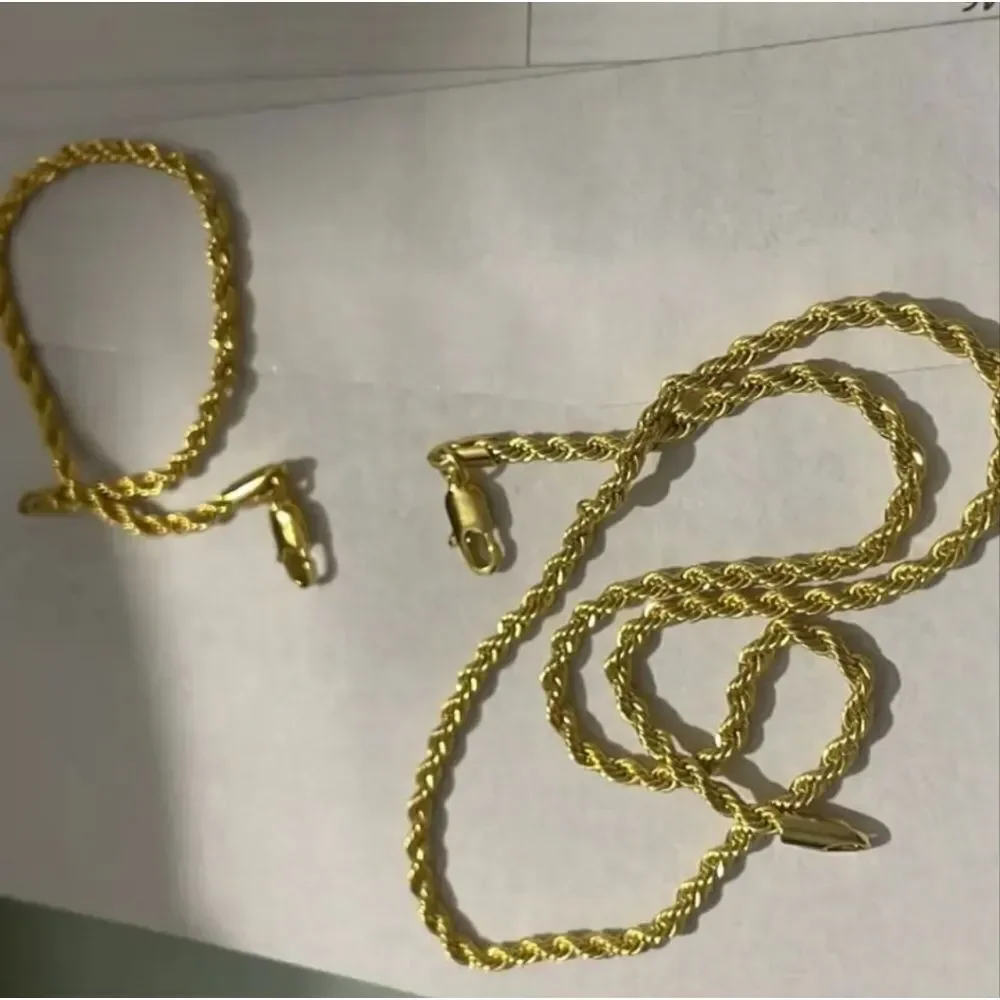 Mens Golden Two-piece Necklace and Bracelet Set